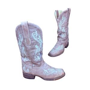 Corral Cortez Distressed Fleur De Lis Embroidered Western Boots Womens 7.5 R1976